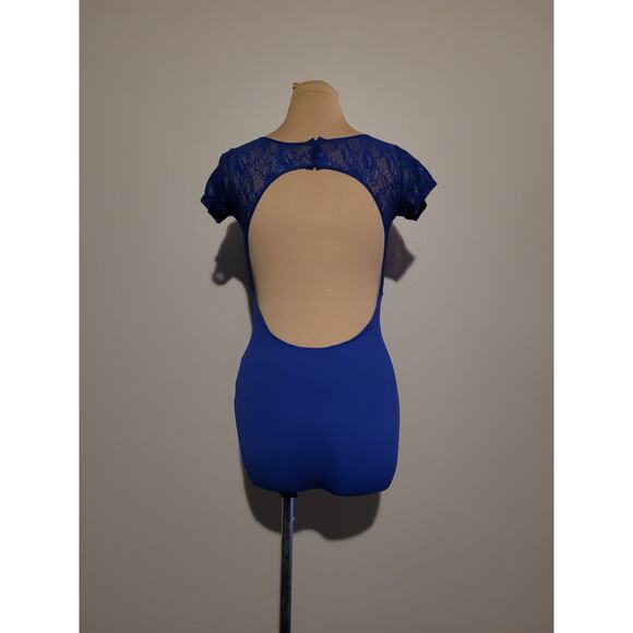 Danskin - Royal Blue Lace Short Cap Sleeve Women's Leotard Size Large - Picture 3 of 6